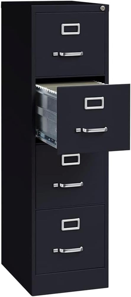 Scranton & Co 4 Drawer Metal Vertical File Cabinet with Lock, 22" Deep, Letter Size, Home/Office, Preassembled, Commercial Grade, Black Finish
