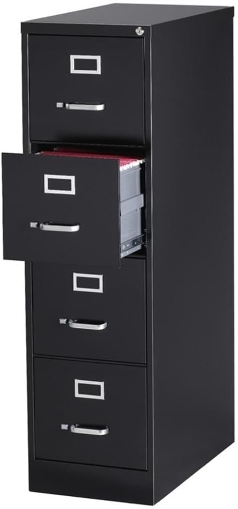 Pemberly Row 4 Drawer 26.5" Deep Letter File Cabinet in Black, Fully Assembled