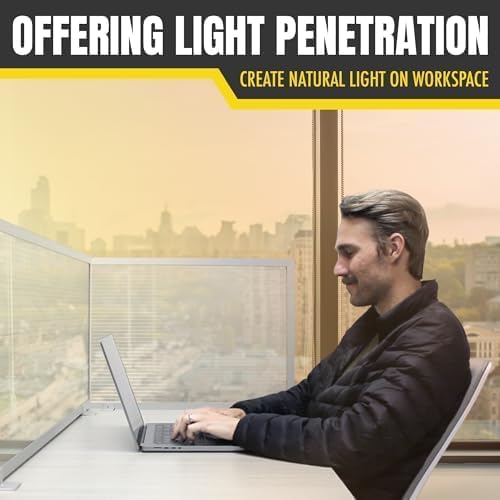 OBEX Polycarbonate Office Desk Mounted Privacy Screen Adjustable Table Top Panel Divider, Universal Aluminum Bracket-USA Made, 18" x 36", Translucent