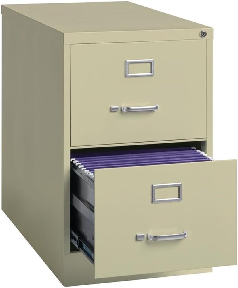 Pemberly Row 2 Drawers 28.38" Vertical Beige Metal Filing Cabinet Lockable Pre-Assembled Stationary Legal Size for Home, Office