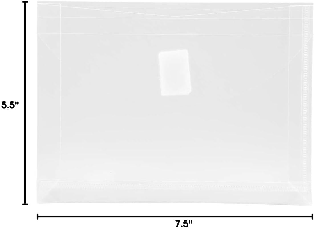 JAM PAPER Plastic Expansion Envelopes with Hook & Loop Closure - Index Size - 5 1/2 x 7 1/2 with 1 Inch Expansion - Clear - 12/Pack