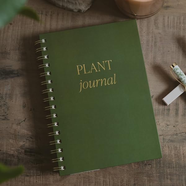 Sweet Water Decor Plant Journal, Cute Lined Spiral Notebook for Women, 125 Prompt Pages for Writing & Tracking Plant Growth, Green Matte Laminate Hardcover Diary with Gold Foil Details