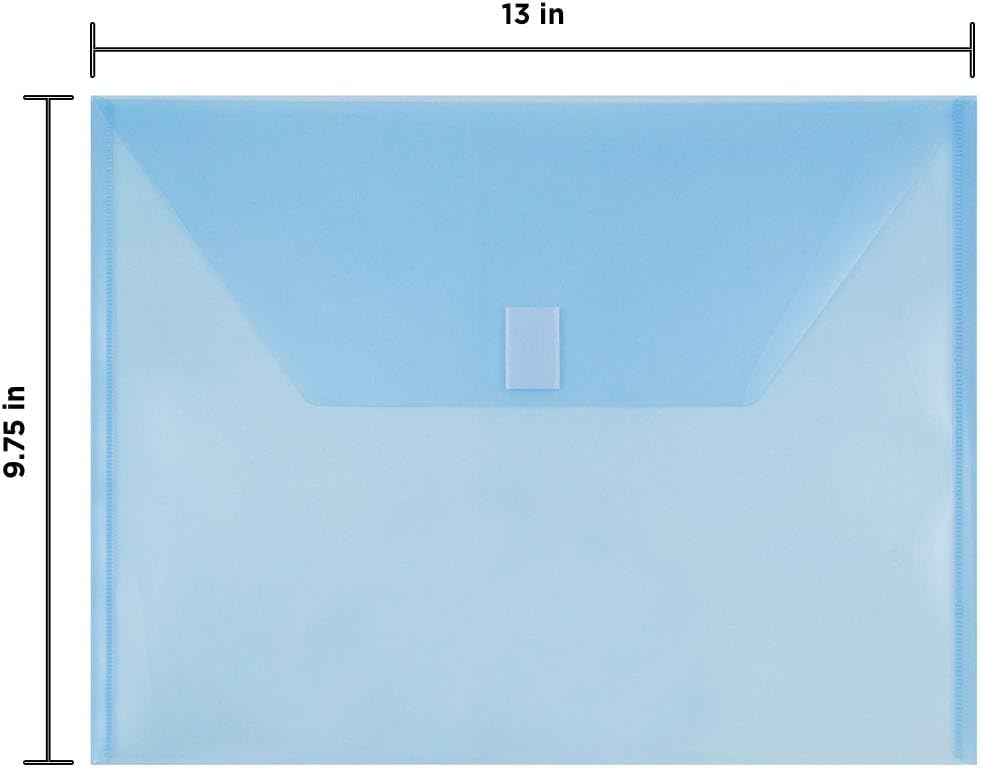 JAM PAPER Plastic Envelopes with Hook & Loop Closure - Letter Booklet - 9 3/4 x 13 - Blue - 3/Pack