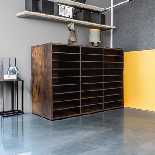 TQVAI Wood Adjustable Literature Organizer Desktop File Sorter Mail Center Paper Storage Cabinet Home & Office Mailbox School Classroom Keepers, 27 Slots Compartments, Archaize