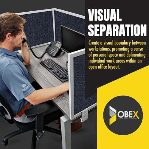 OBEX Acoustic Mounted Screen Privacy Panel Table Top Separator, Sound Blocking Desk Divider (Slate, 18" X 30")