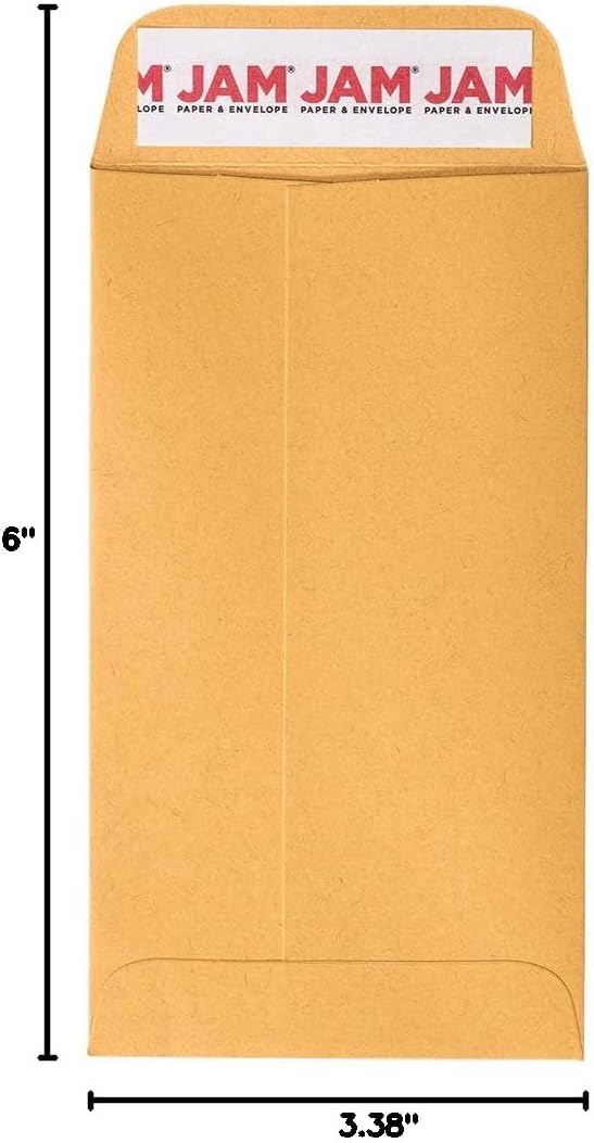 JAM PAPER #6 Coin Business Envelopes with Peel and Seal Closure - 3 3/8 x 6 - Brown Kraft Manila - Bulk 500/Carton