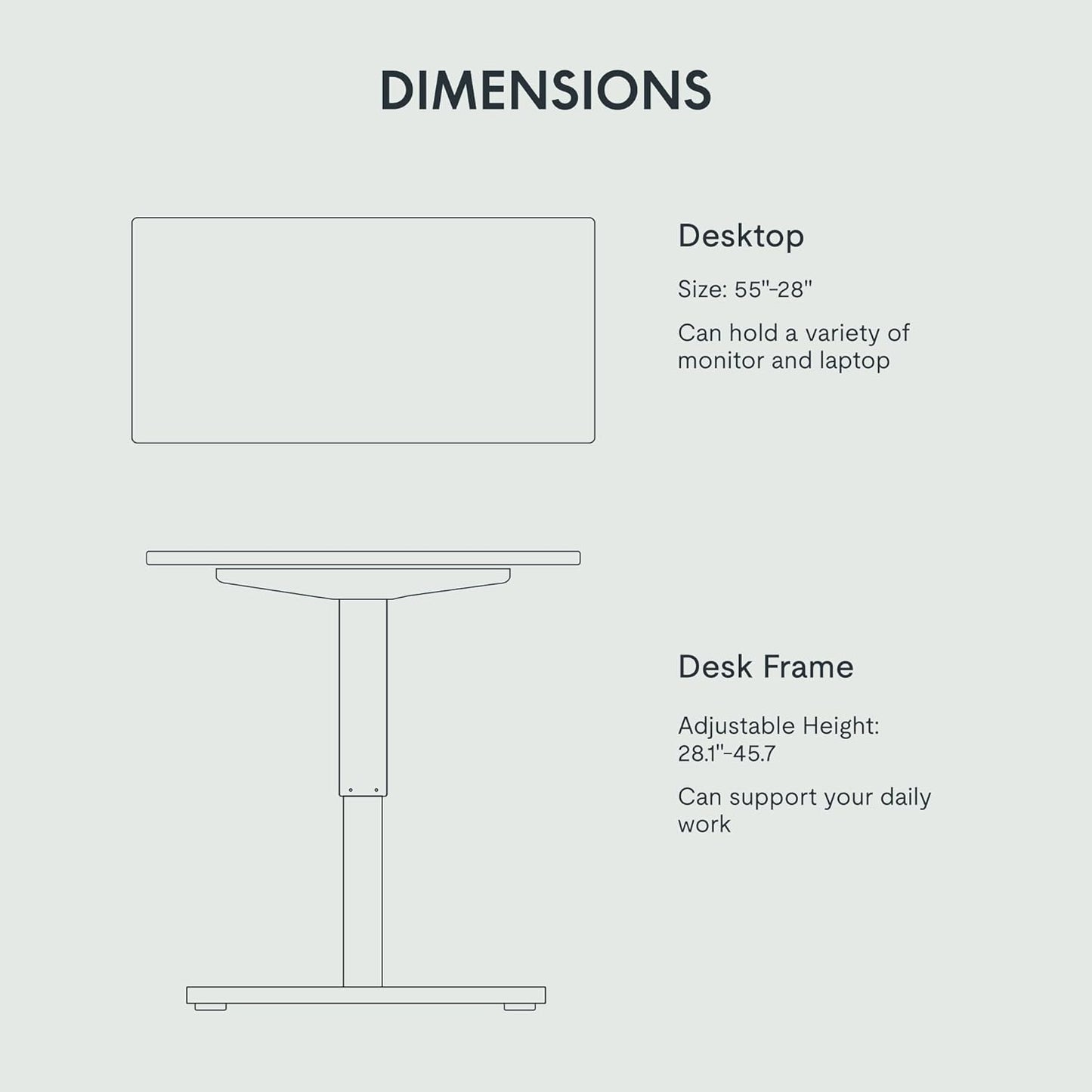 FLEXISPOT EN1 One Piece Standing Desk, 55 x 28 Inch Desktop Electric Adjustable Height Desk for Home Office and Computer Workstation (White Frame + Black Top, 2 Packages)