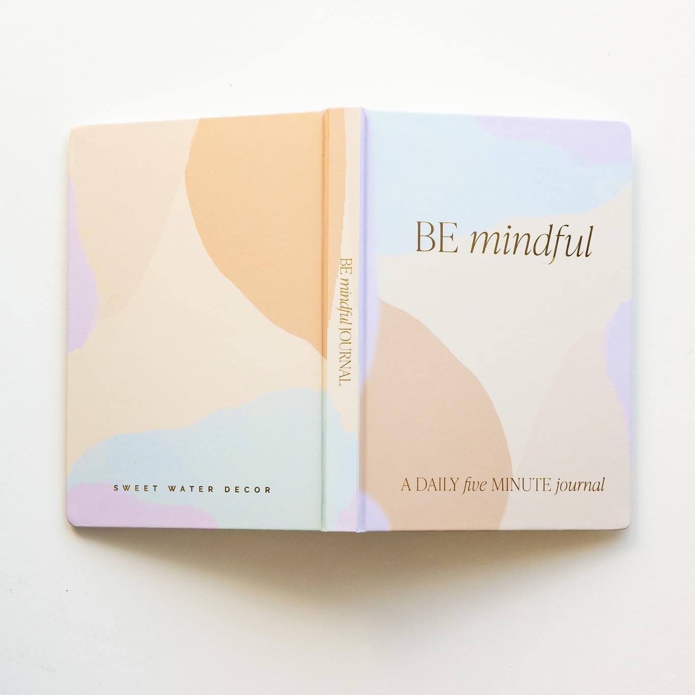 Sweet Water Decor Be Mindful 5 Minute Journal - Daily Gratitude Prompted Journal for Women, 184 Pages Daily Mindfulness Journal - Pastel Journal with Gold Foil Accents and Ribbon Bookmark