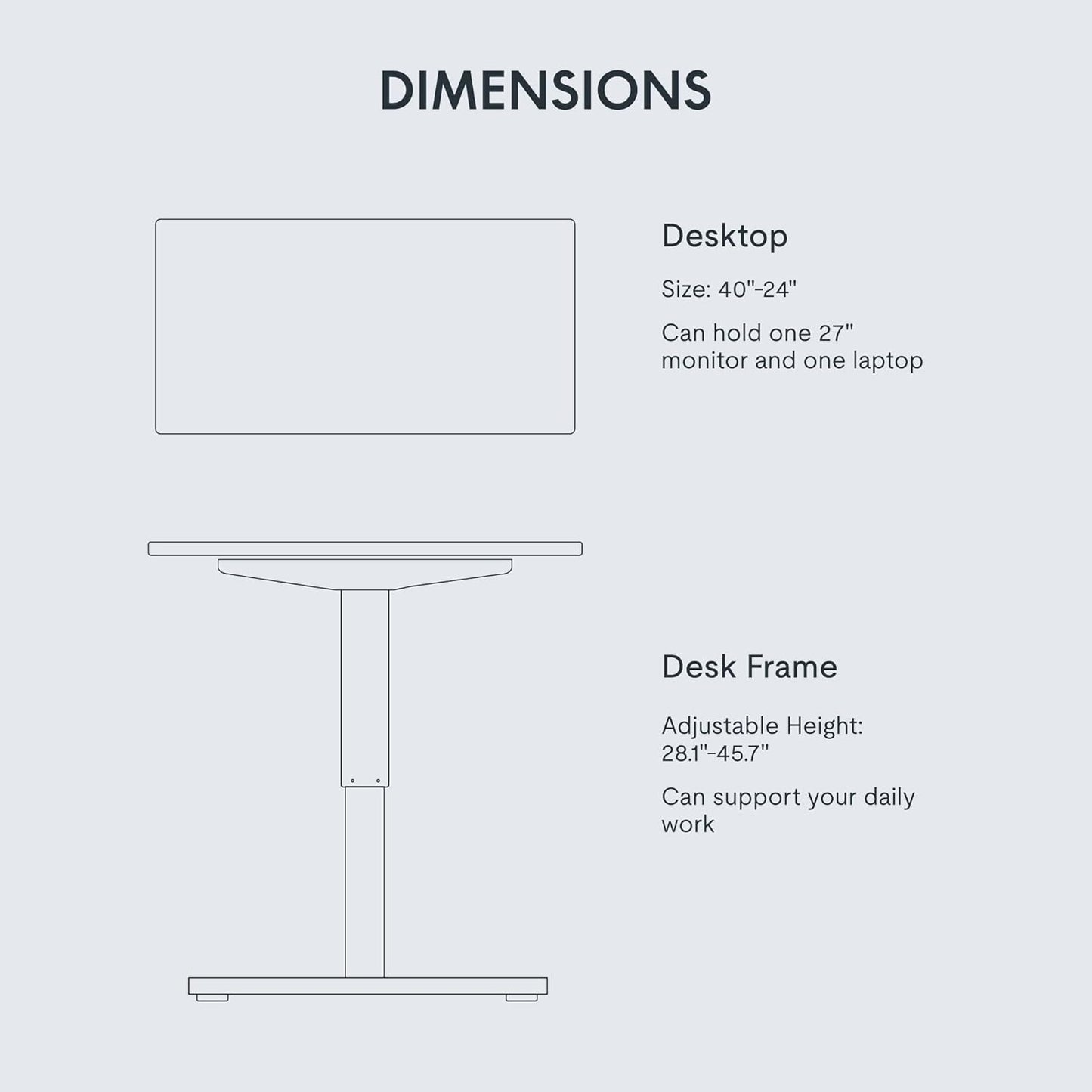 FLEXISPOT EN1 Whole-Piece Standing Desk, 40" x 24" Electric Height Adjustable Heavy Duty Steel Stand Up Desk (Black Frame + White Top, 2 Packages)
