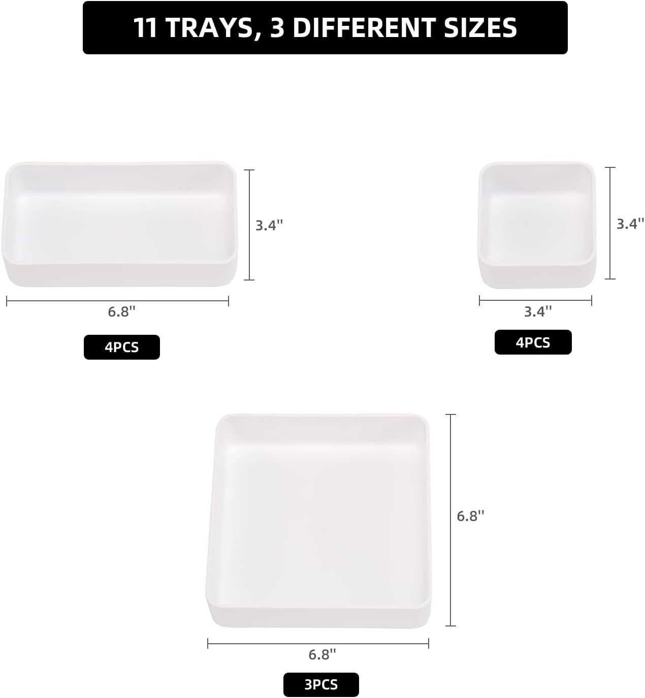 11-Piece Stackable Drawer Organizer Set, Multi-size Desk Drawer Organizer Trays Vanity Storage Bins for Storing Makeup, Stationery, Utensils in Bathroom Dresser, Office and Kitchen