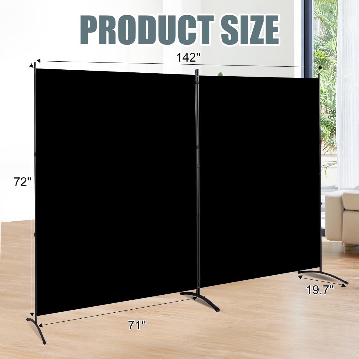 Room Divider 6FT Folding Privacy Screens, Partition Room Dividers w/Freestanding Design, Portable Wall Divider for Room Separtation, Fabric Screen Panel for Home Office Dorm (Black, 2 Panel)