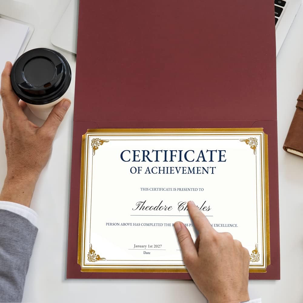 SUNEE Certificate Holders(Burgundy, 30 Packs, New Pattern), Diploma Covers Gold Foil Border, for Letter Size 8.5x11 Certificates, Cardstock, Document Papers