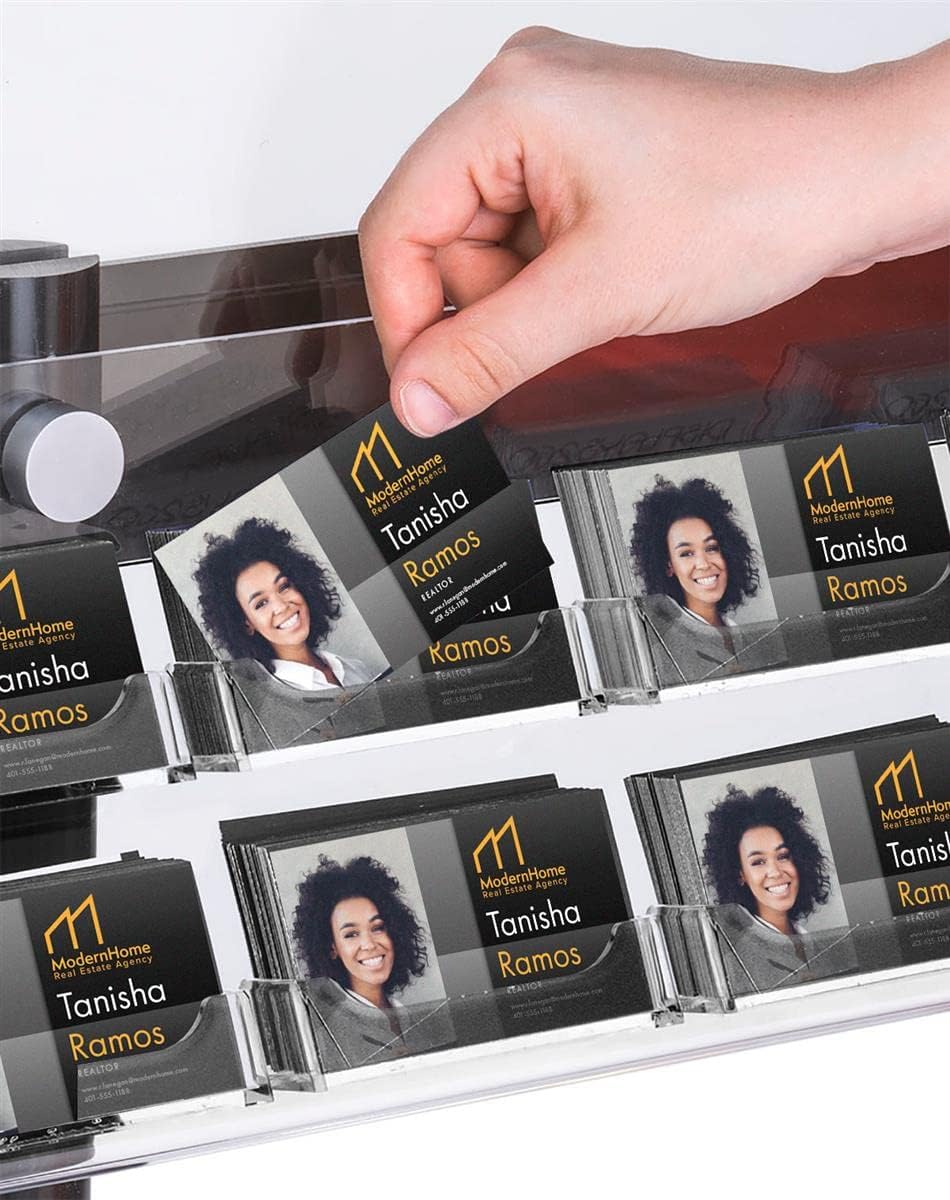 Displays2go Poster Holder with Business Card Attachment, Laminated MDF & Acrylic Construction – Black, Clear Finish (BC10SCLPSB)