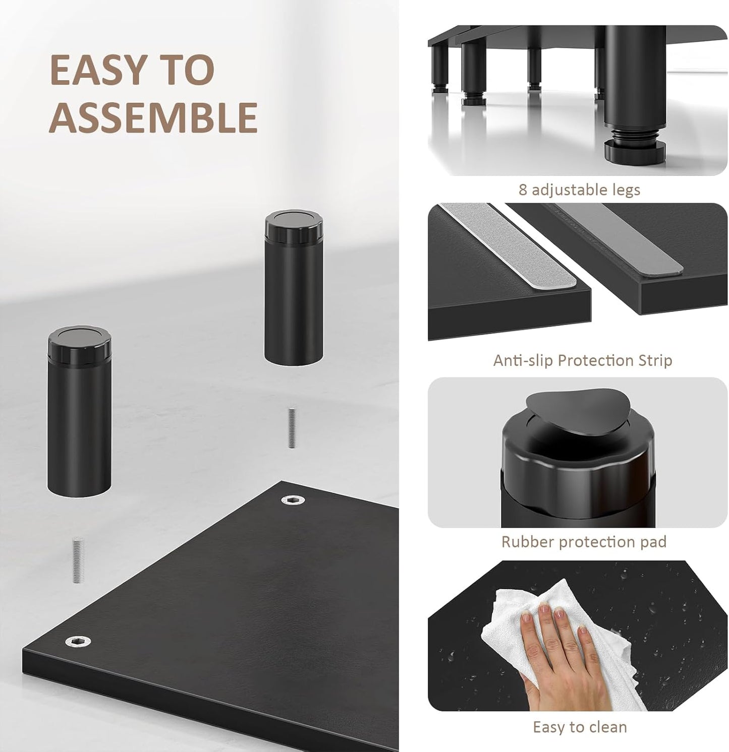 AX WABER Dual Monitor Stand Riser, Monitor Stand with Adjustable Height Steel leg, Wood Monitor Stand for Desk, Monitor Riser for 2 Monitors with Storage Space Black