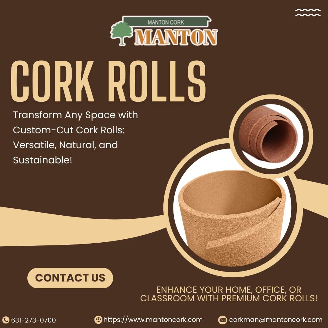 Manton Cork Premium Cork Roll - 3’ x 25’ x 1/4”, 100% Natural Facing Grade Material, Custom Cut Cork for Home, School, and Office Walls & Bulletin Boards