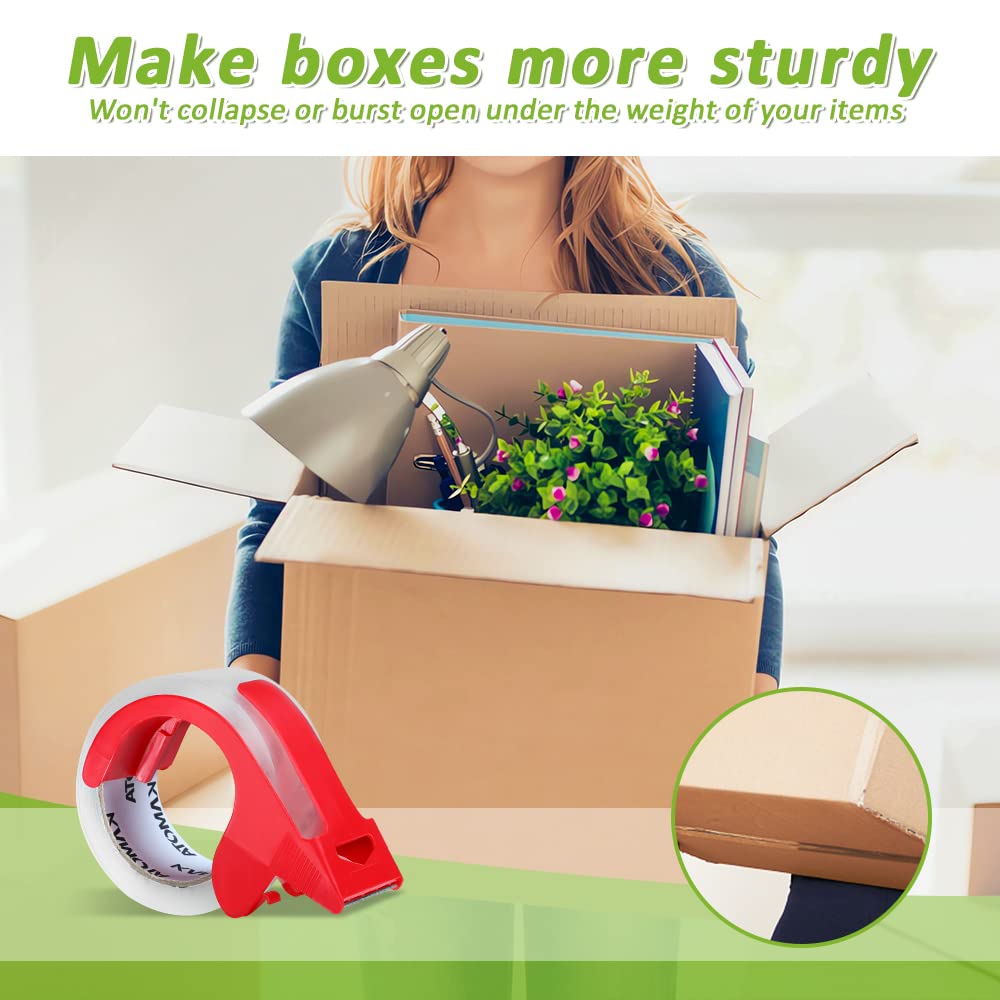 KAMOTA Packing Tape, 12 Rolls Heavy Duty Clear Packaging Tape for Shipping Packaging Moving Sealing, 1.88 inches Wide, 65 Yards Per Roll, Total 780 Yards with 2 Dispensers