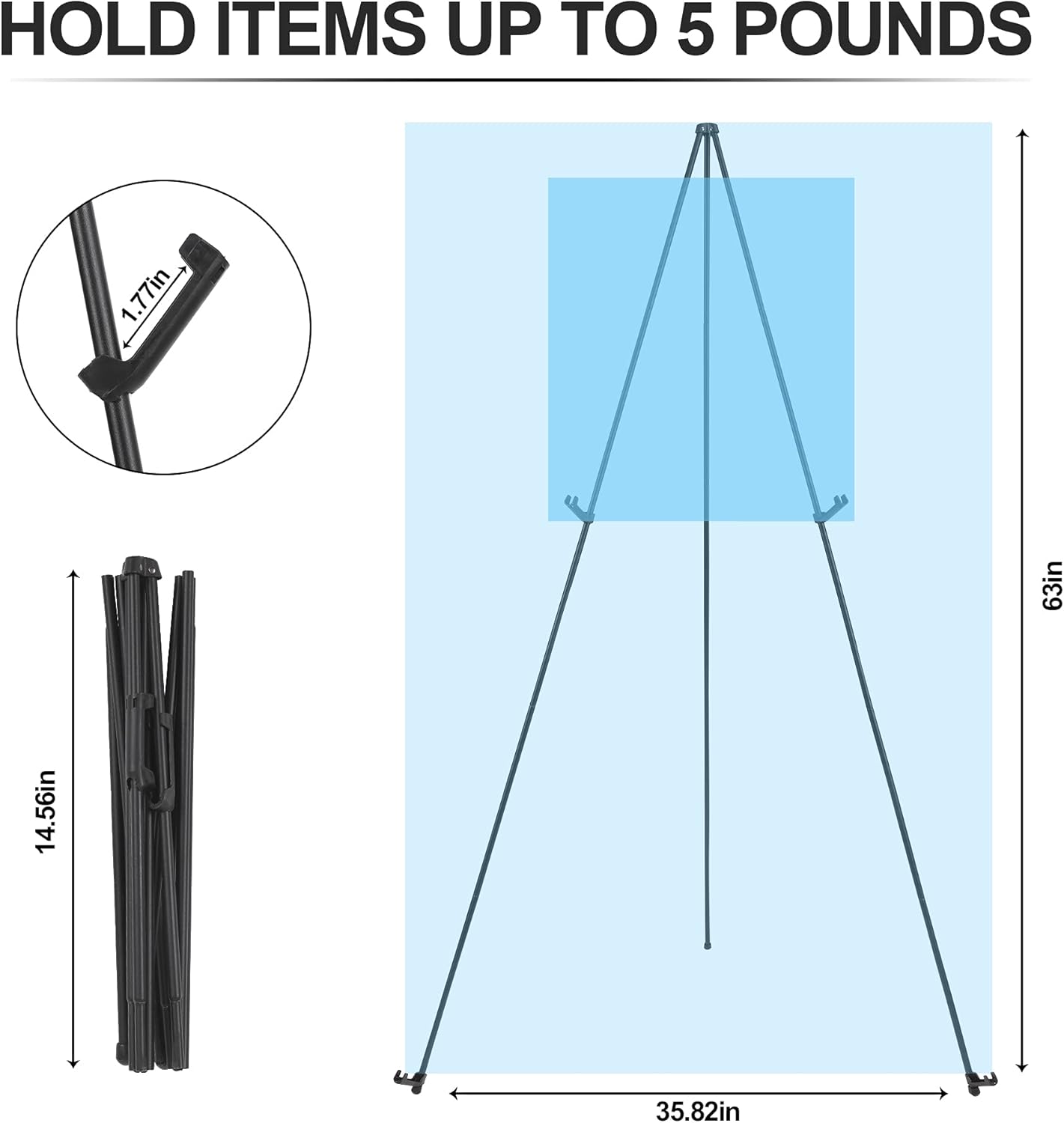 Easel Stand for Sign 63'' Art Easels for Display Wedding Welcome Poster Stand Portable Floor Metal Easel Black 3 Pack