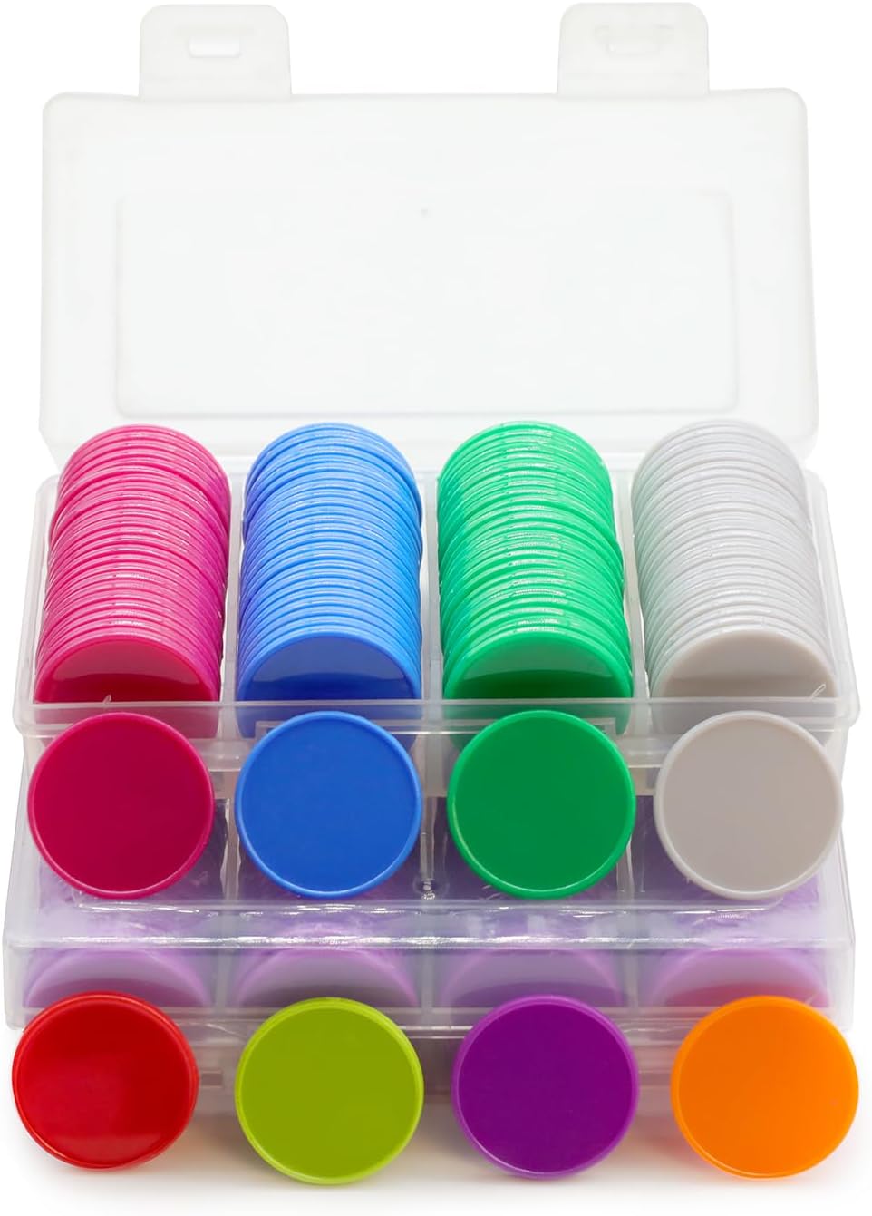 Set of 100 Opaque Plastic Learning Counters Mini Poker Chips Game Tokens with Storage Box (Starry Orange, 1 Inch)