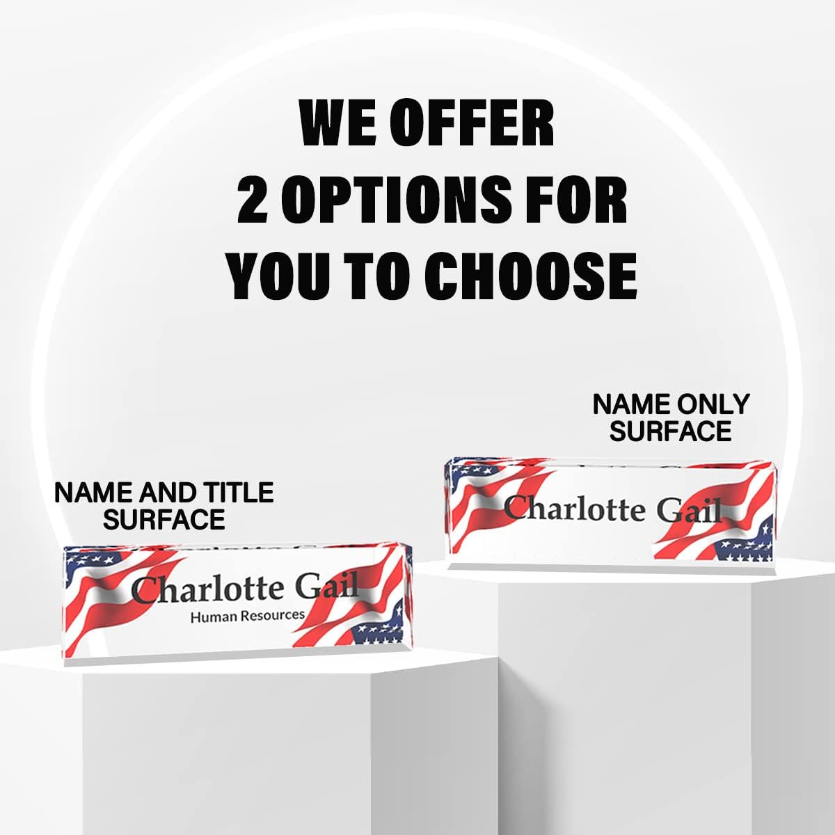 Desk Name Plate Personalized | Office Decor | Name Tags | Desk Decorations for Women Office… (US Flag)