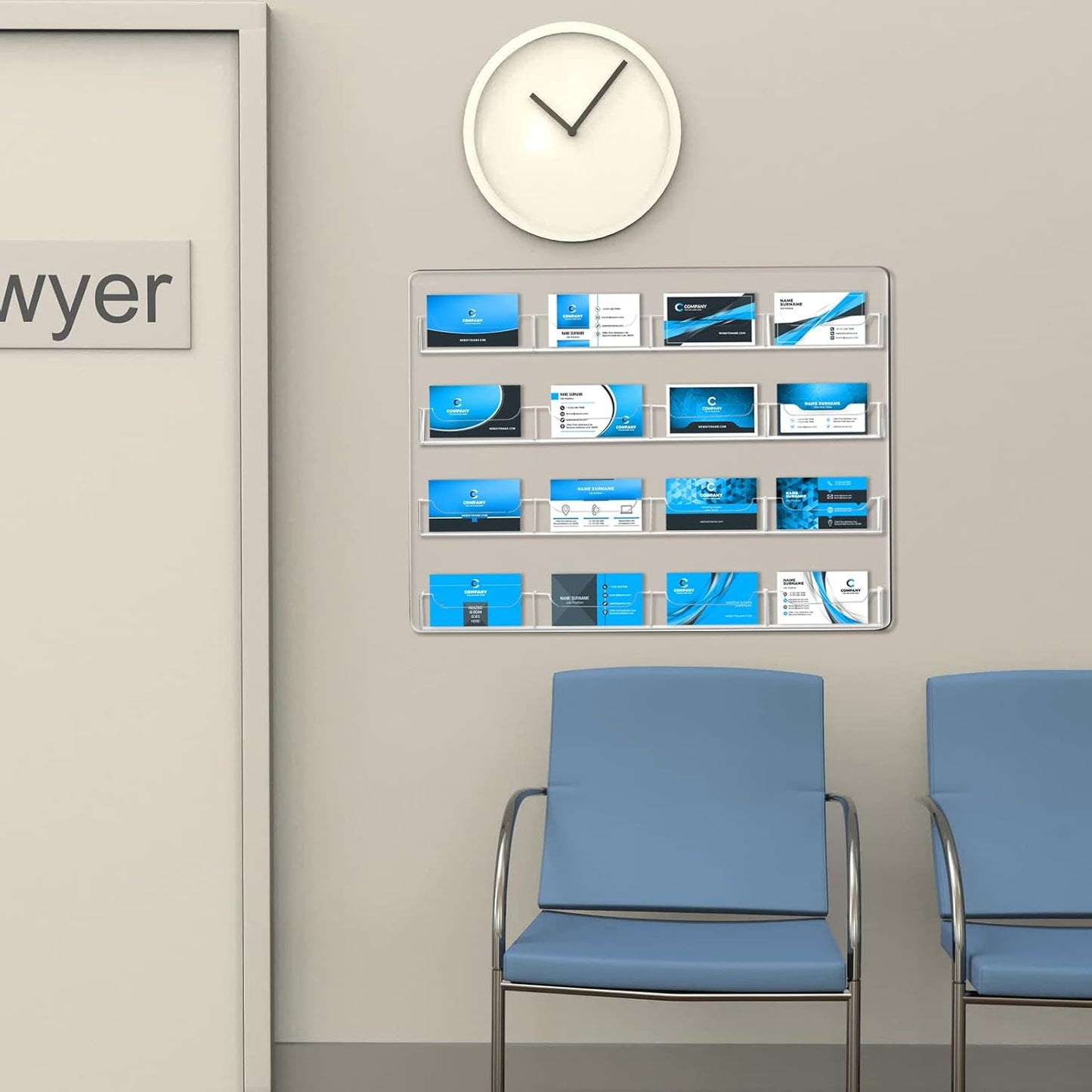 Hillban Acrylic Business Card Holder Wall Mount Clear Sticker Display Rack Multiple Card Holders Clear Acrylic Organizing Sticker Display Stand Pre Drilled(16 Pockets)