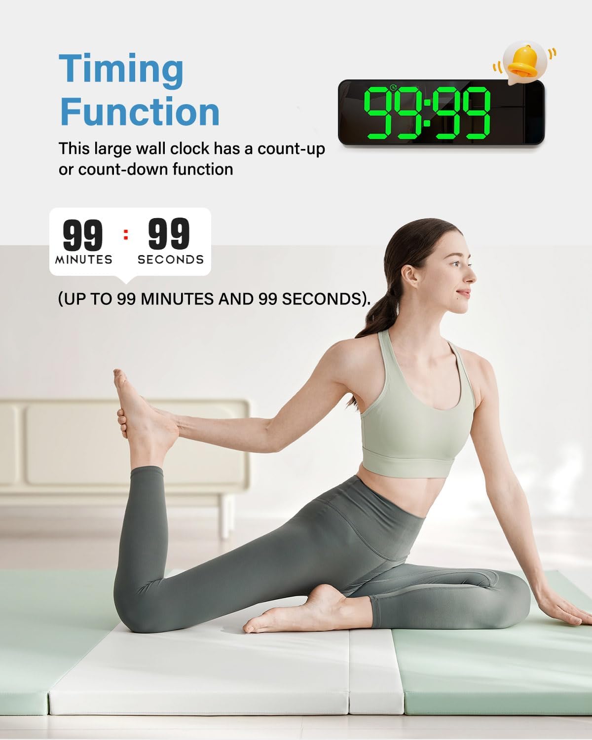 Digital Wall Clock, Digital Clock Large Display with Remote Control, Corded LED Alarm Clocks with Date, Week, Temp, Humidity, Auto DST, Countdown, for Living Room Bedroom Classroom Office (Green)