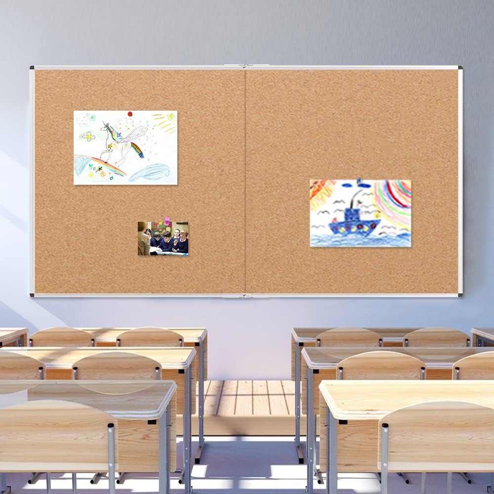 VIZ-PRO 60" x 48" Large Cork Bulletin Board, Foldable & Wall-Mounted Notice Pin Board with Silver Aluminum Frame, for School Home Office - 5' x 4' Corkboard