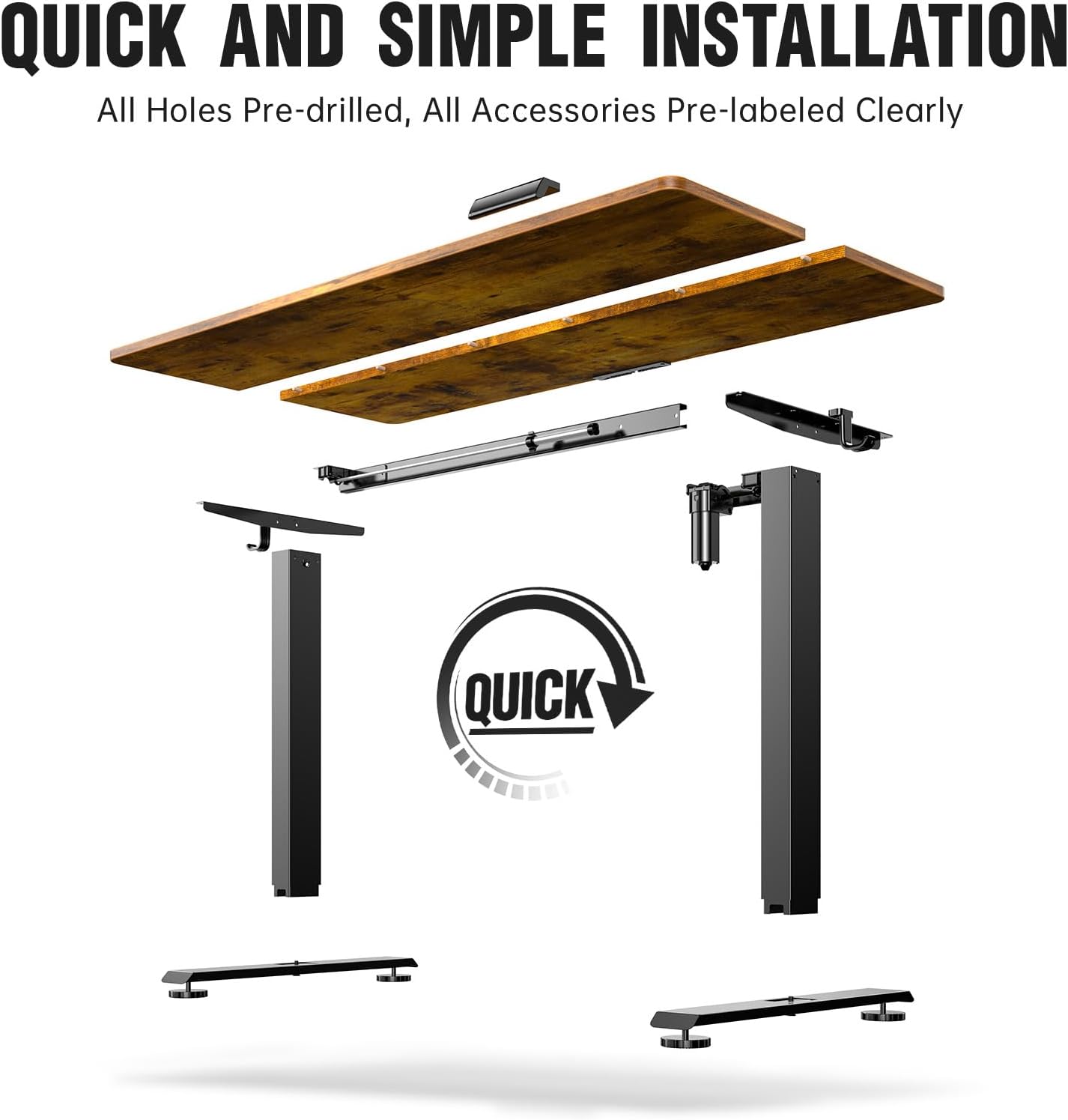 Veken 55 Inch, Height Adjustable Sit Stand Up, Wood Desktop, Work Home Office Computer PC Table, Tall Standup Workstation, Gaming Writing Study Bedroom Rising Desks, Brown