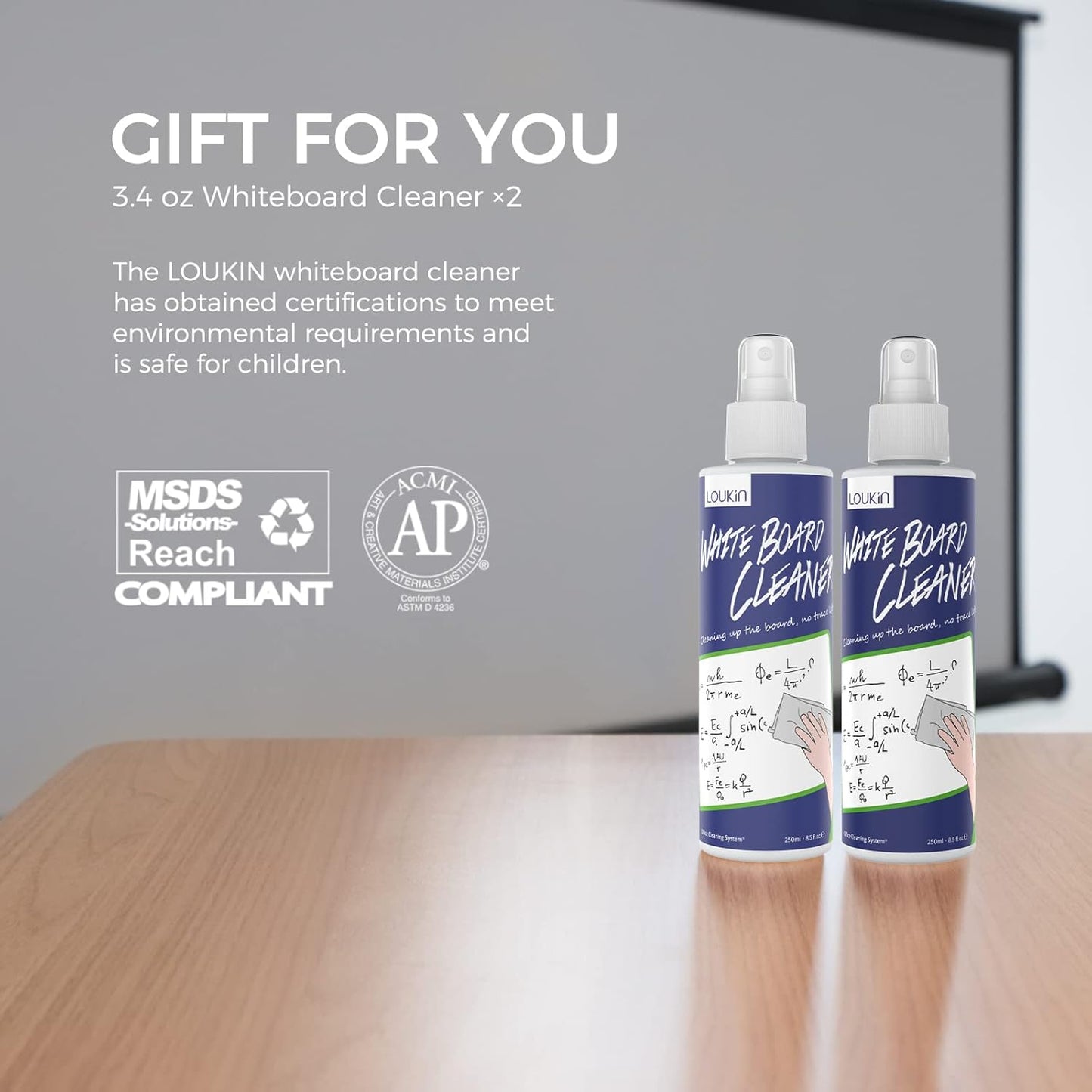 loukin 4 Pack Magnetic Dry Erase Eraser, Whiteboard Eraser, Glass Board Remover, 3.4 fl oz Whiteboard Cleaner * 2 Included, for Classroom, Home and Office Use (Gray)