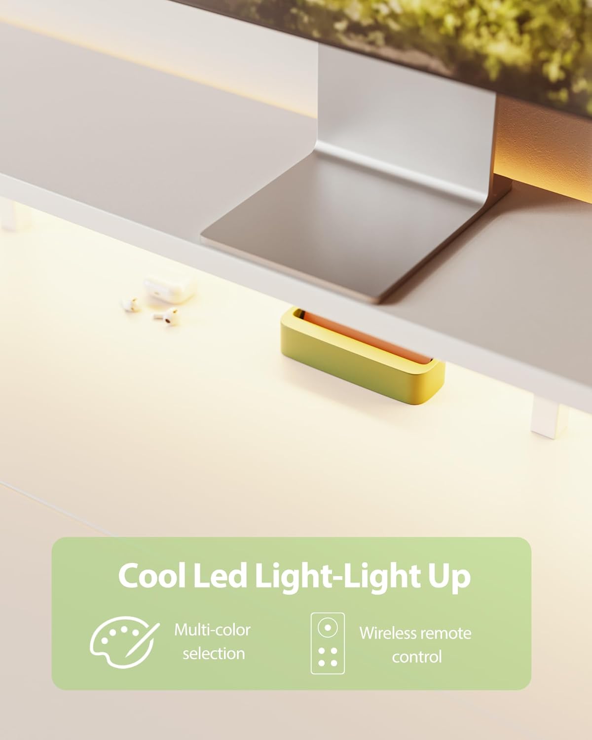 Electric Height Adjustable Standing Desk with Power Outlet and LED Light Strip, Sit to Stand, Ergonomic 48x24 Rising Desk with Memory Presets, Home Office Workstation, Computer Gaming Table, White