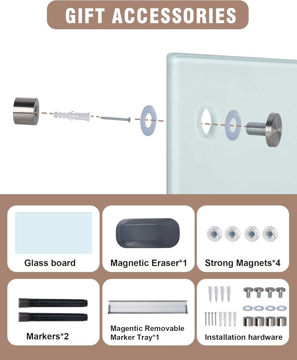 Magnetic Glass Whiteboard,48"x36" Wall Mounted Frameless Dry Erase Board for Office, Home & School White