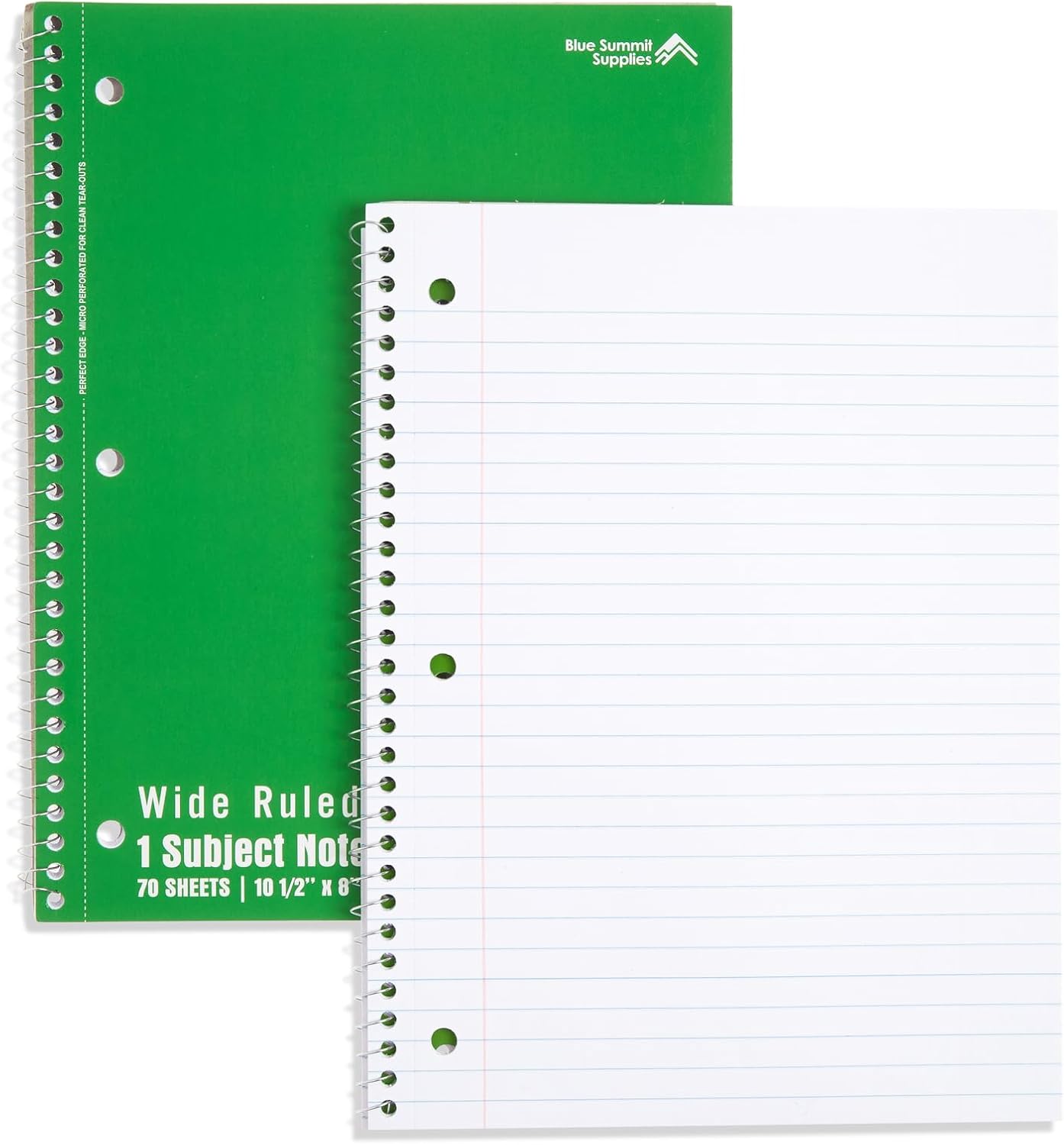 Blue Summit Wide Ruled Spiral Notebook, 1 Subject Spiral Notebook Wide Ruled, Paper School Notebooks Bulk, 12 Pack