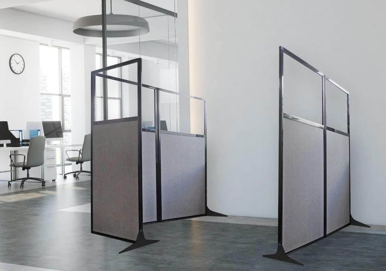 Versare Office Workstation Screen | Portable Wall Divider | Modern Cubicle | Freestanding Privacy Screen | Flexible Work Space | 1 Panel | 33" Wide x 70" Tall Dark Gray SoundSorb Panels with Window