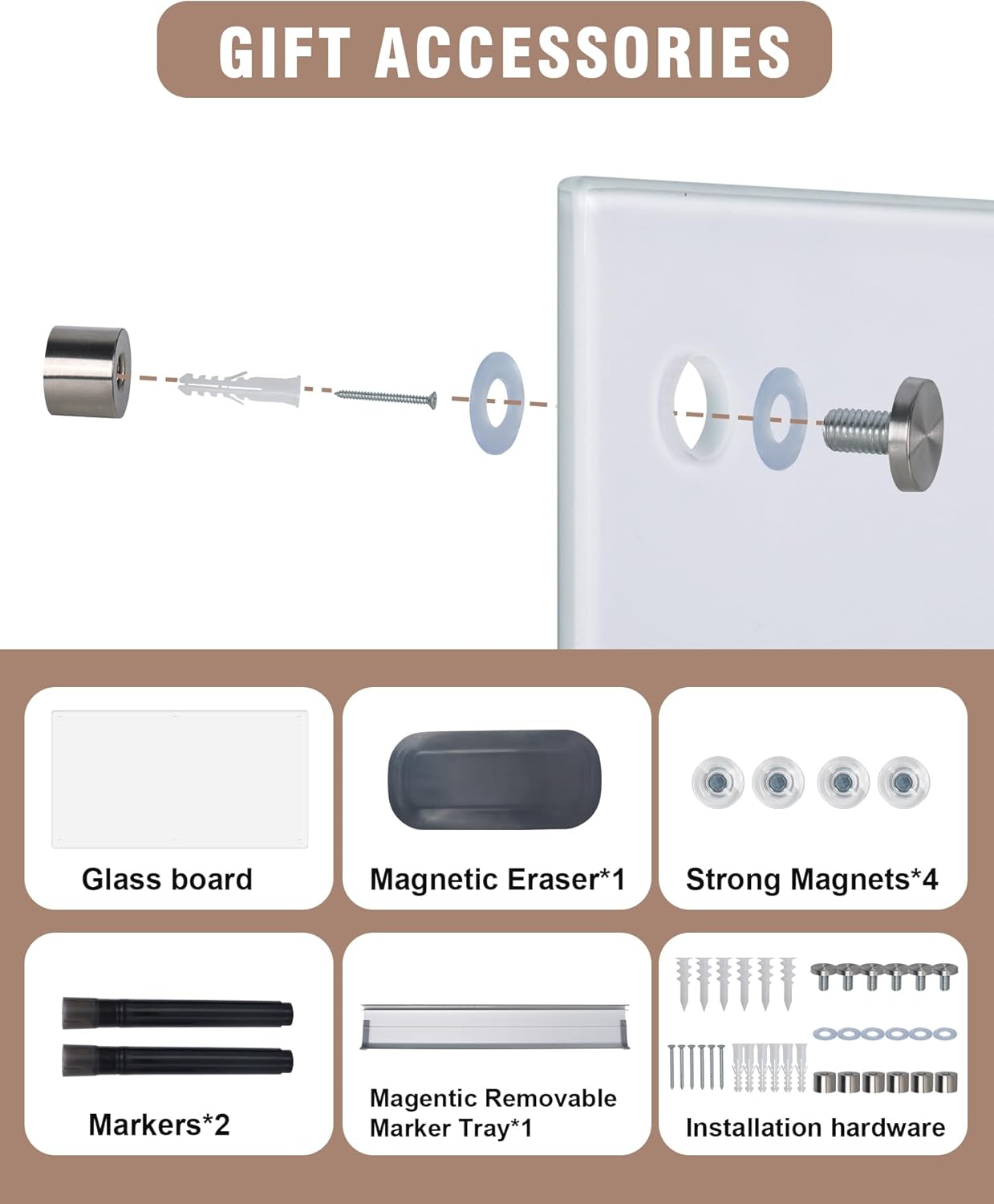 Magnetic Glass Whiteboard,24"x18" Wall Mounted Frameless Dry Erase Board for Office, Home & School Ultra White