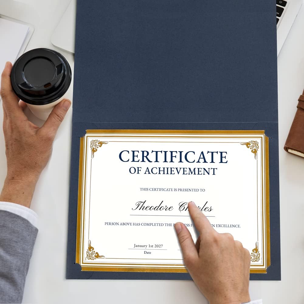 SUNEE Certificate Holders(Blue, 80 Packs, New Pattern), Diploma Covers Gold Foil Border, for Letter Size 8.5x11 Certificates, Cardstock, Document Papers