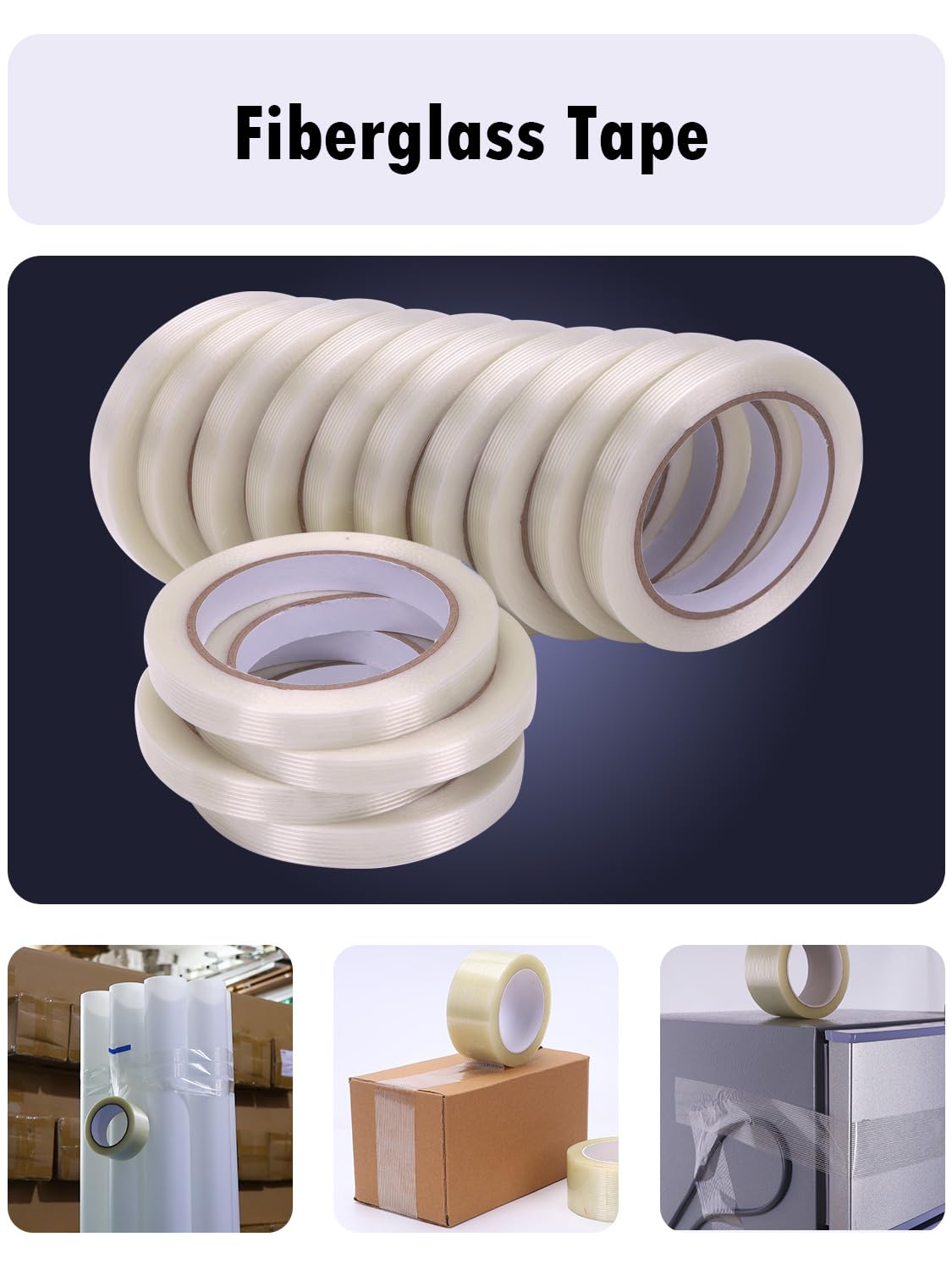 1/2 inch Mono Filament Strapping Tape, Heavy Duty Reinforced Filament Tape, Clear Fiberglass Reinforced Packing, (14 Rolls, 378yds Total)