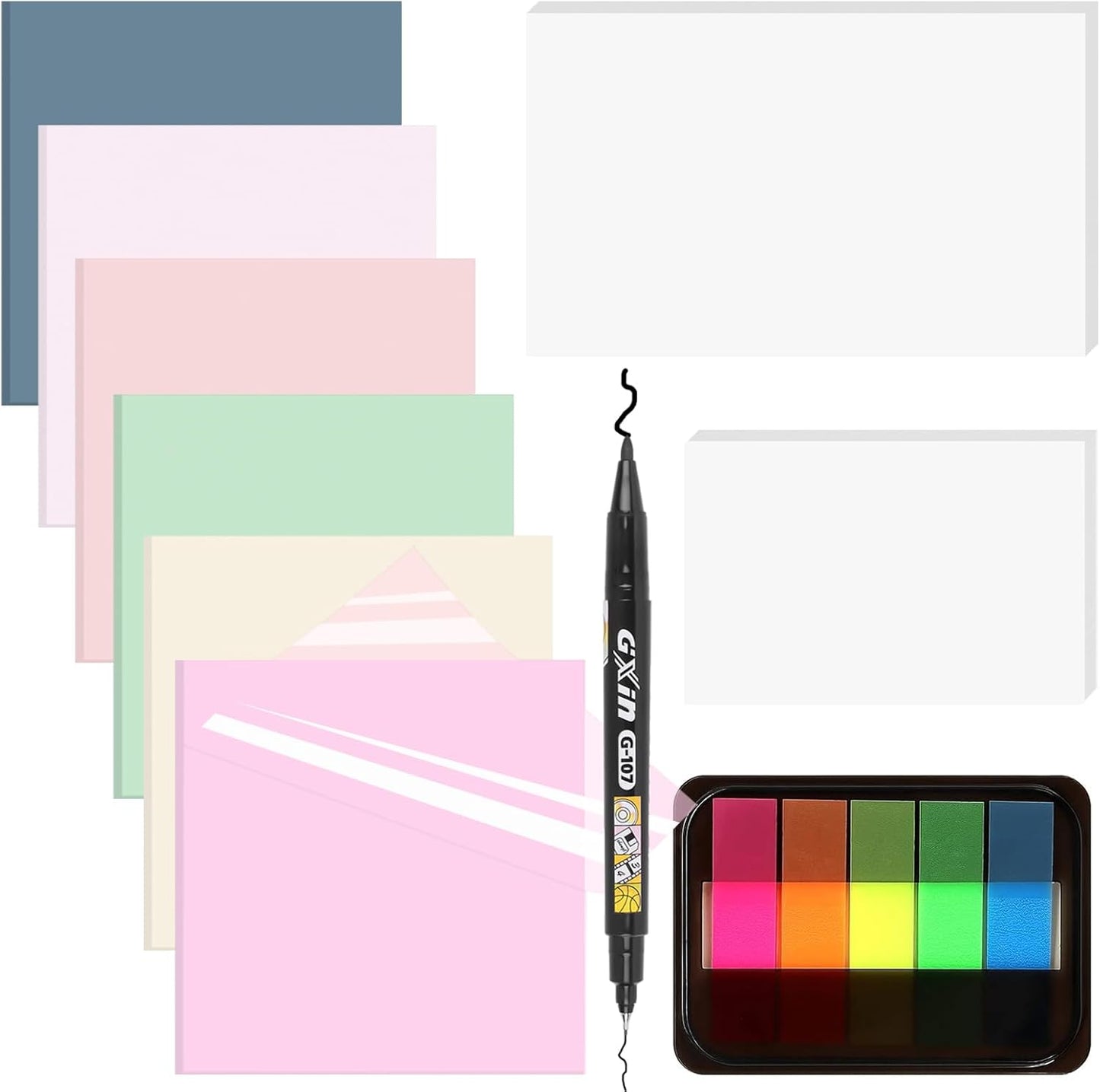 Transparent Sticky Notes (with Sticky Tabs & Marker), MEIGAONE 9 Pack Clear Sticky Note 3x3 Super Strong Adhesion, Waterproof Translucent Sticky Note for Study, Book,Office,School Supplies