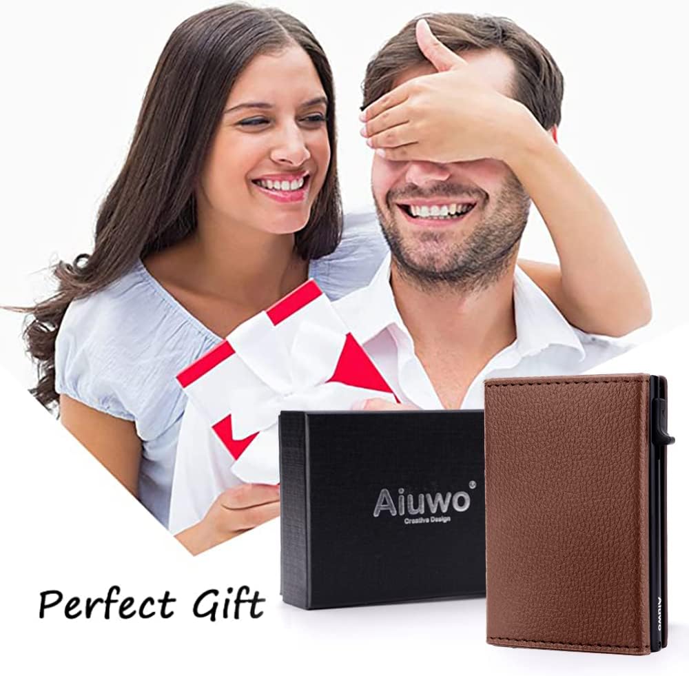 Aiuwo Wallet for Men,Mens Wallet Card Holder,Smart,Slim,Minimalist Wallet,Credit Cards Holder RFID Blocking Wallet (Card Wallet, Lichee Brown)