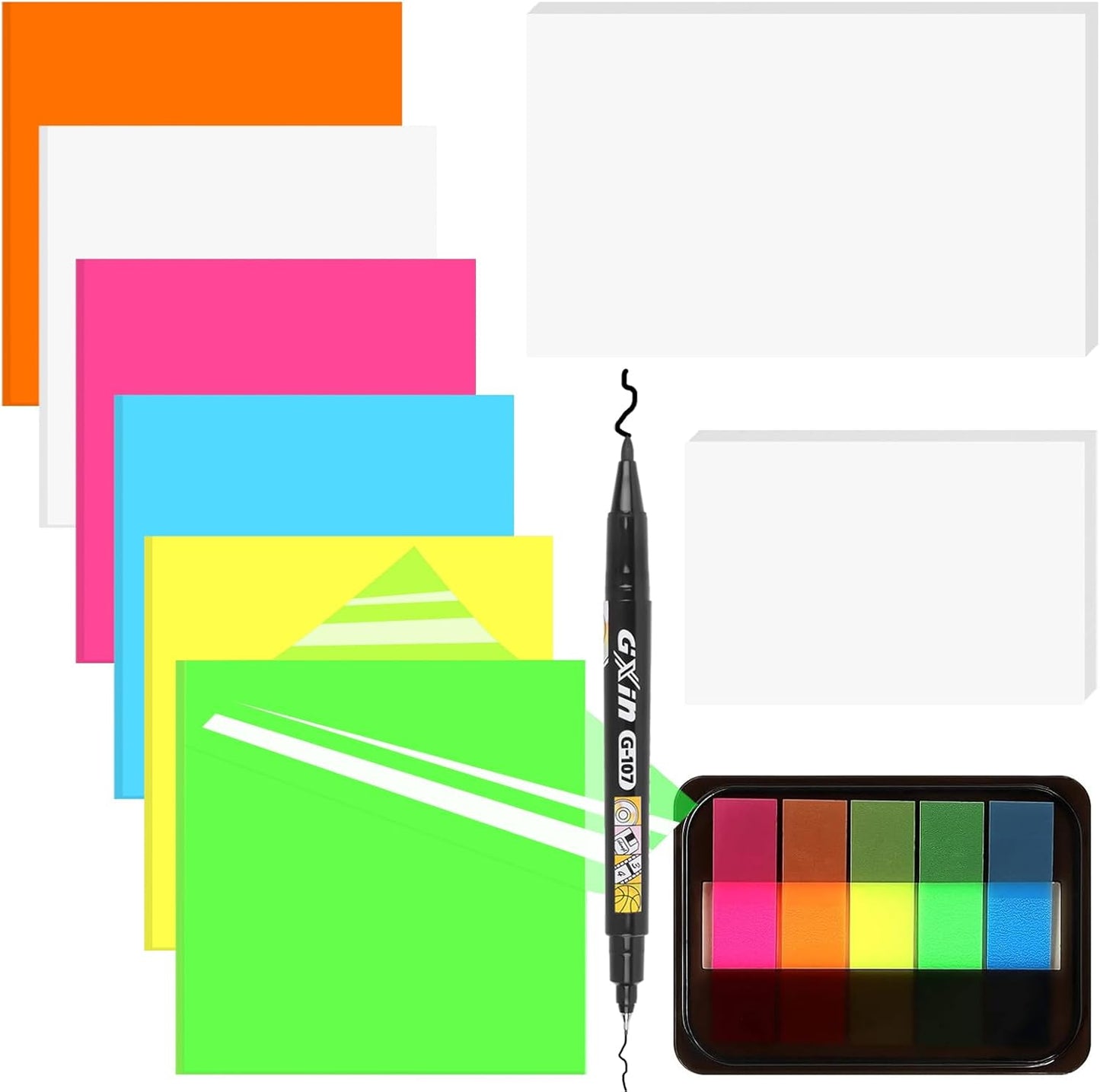 Transparent Sticky Notes (with Sticky Tabs & Marker), MEIGAONE 9 Pack Clear Sticky Note 3x3 Super Strong Adhesion, Waterproof Translucent Sticky Note for Study, Book,Office,School Supplies