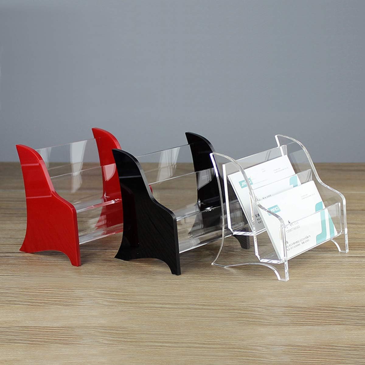 Enyuwlcm Acrylic 2 Tier Business Card Holder Display for Desk Elegant Business Card Stand for Office Counter Red/Clear