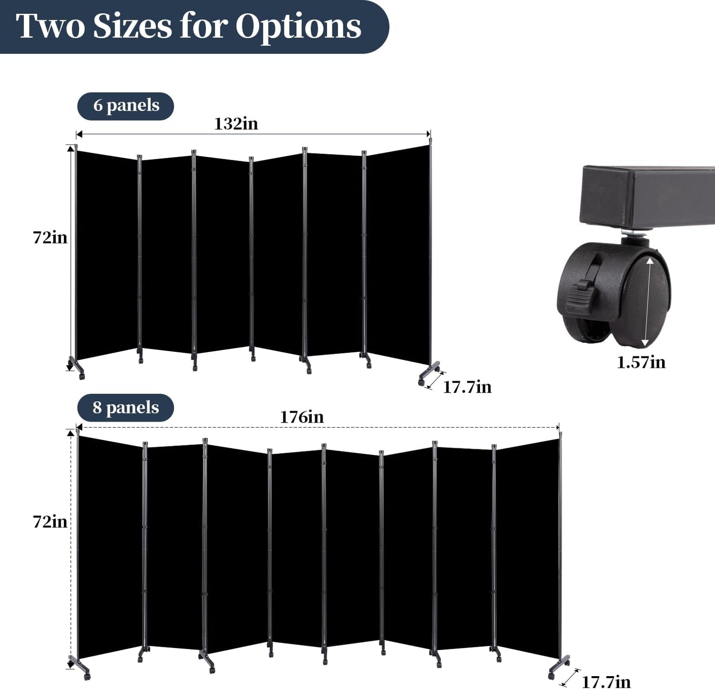 Room Divider Folding Privacy Screens with Lockable Wheels, 176'' Fabric Partition Room Dividers Freestanding Room Divider Panel for Room Separation, Wall Divider for Home Office Bedroom Studio Decor