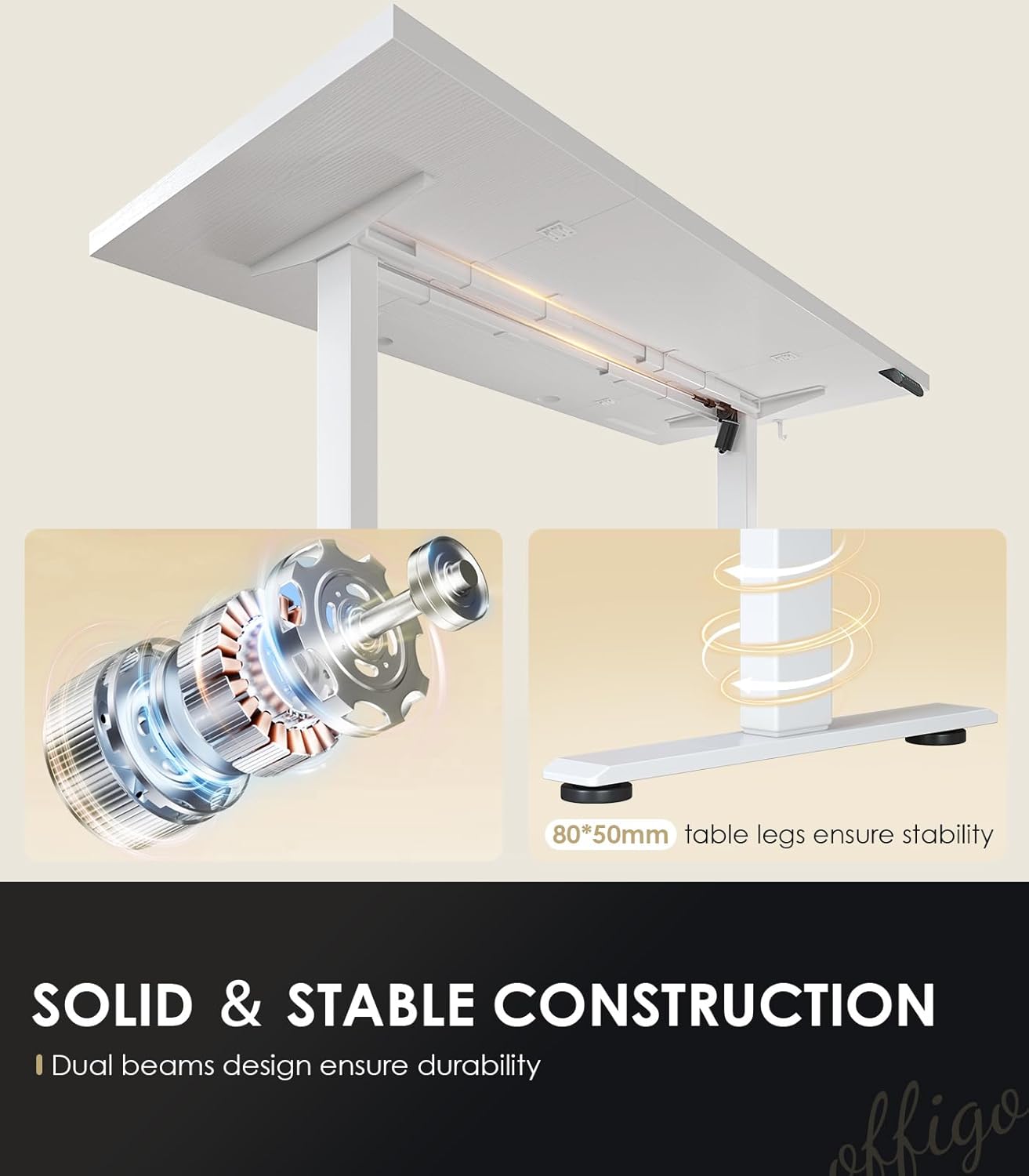 OffiGo Electric Standing Desk with 3-Piece Board, 79 Inch Height Adjustable Large Desk with Power Outlets, Sit Stand Table, Writing Computer Workstation for Home, Office, White