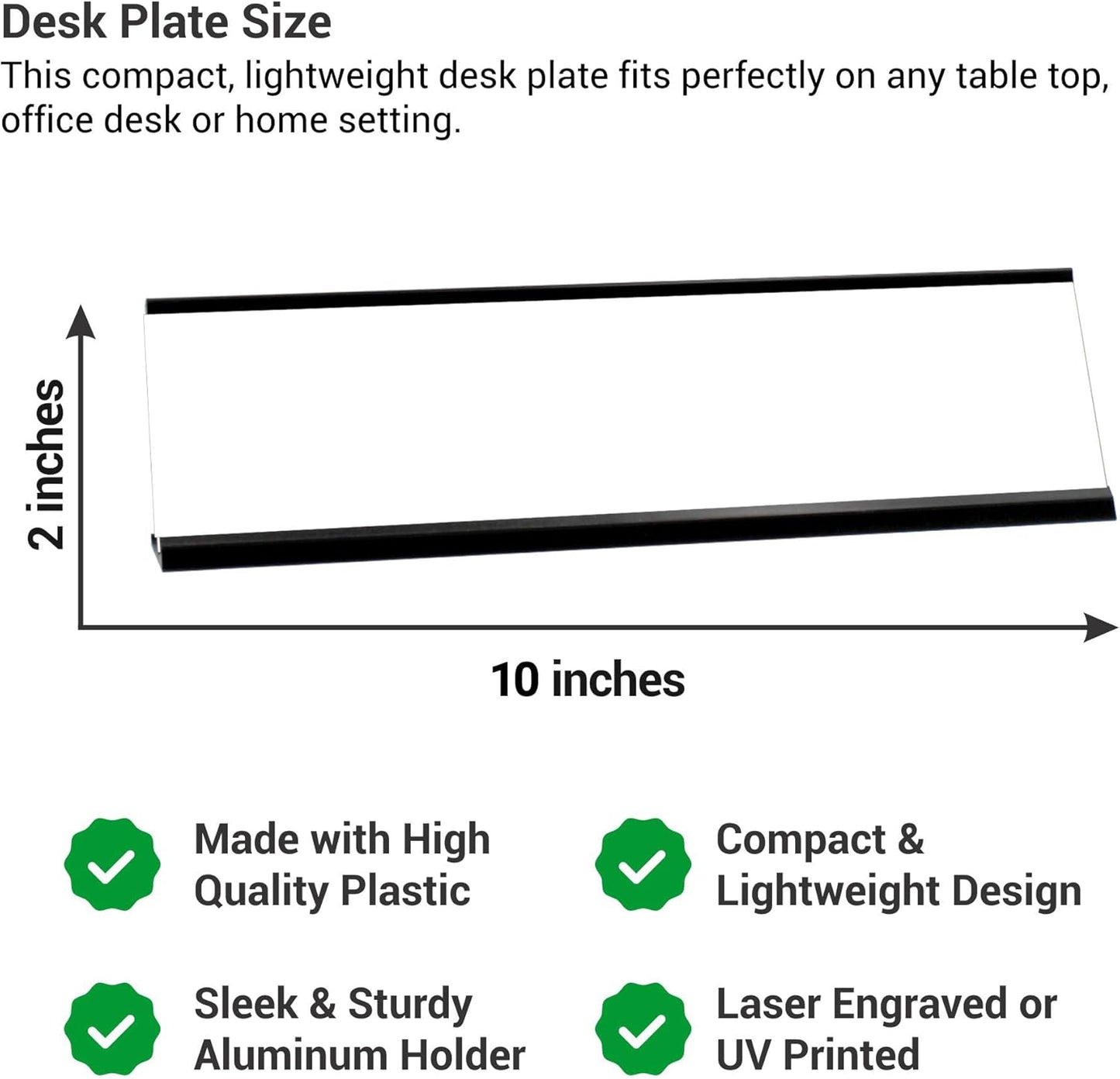 Custom Engraved Desk Plate | Personalized with your Name and Title | Perfect Decor for Office, Business, or Home | Multiple Font and Color Options | 2x8" or 2x10" (Black w/Silver Letters, 2x10")