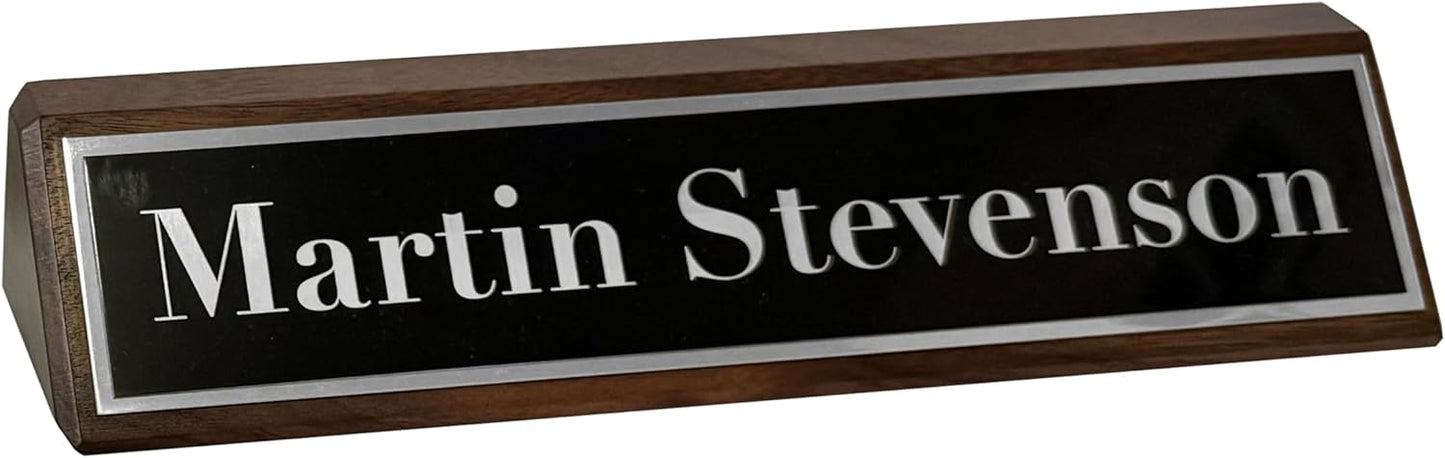 Custom Desk Wedge Name Plate - Personalized Titles and Styles (2x8 Inch, Solid Oak - w/Name Plate)