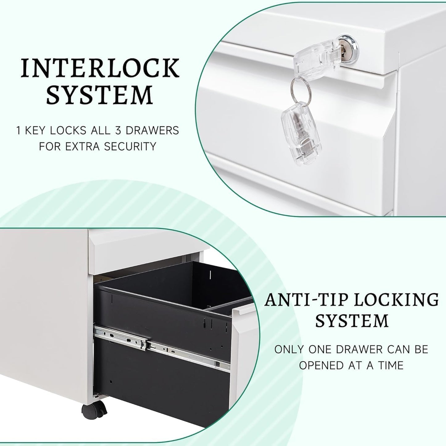 Letaya 3 Drawer Mobile File Cabinet with Lock, Under Desk Metal Rolling Filing Cabinets for Home Office Organizer Letters/Legal/A4 (White- Requires Installation) (White)