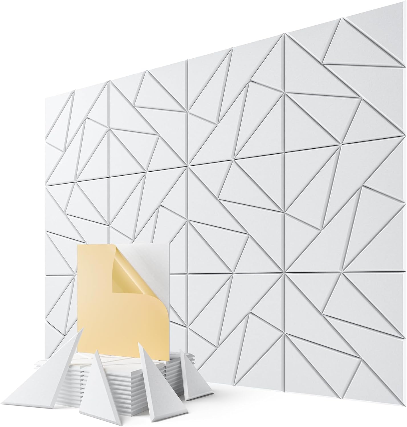 12-Pack Acoustic Panels,12"x12"x0.4" Soundproof Wall Panels, Peel & Stick Sound Proof Foam Panels for Walls, Geometric Noise Reduction Panels for Home Office,Studio (White)