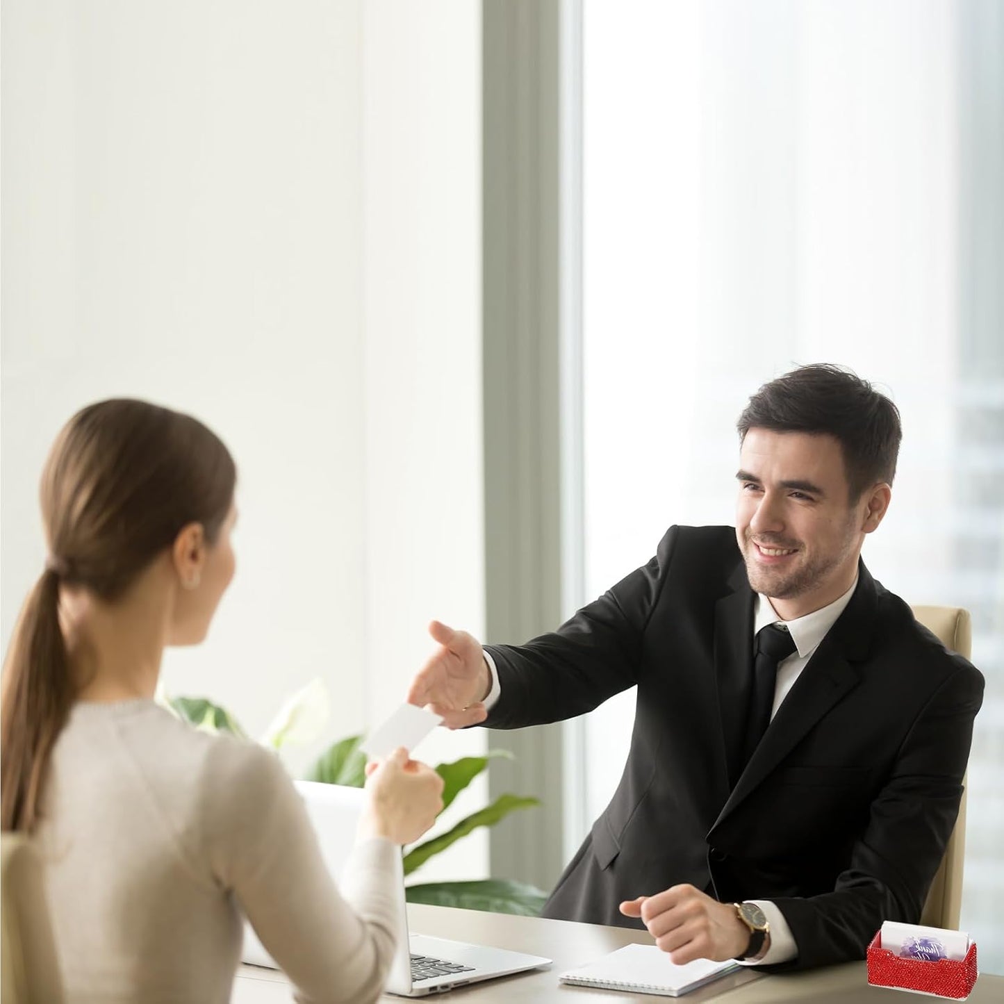 PATIKIL Rhinestone Business Card Holder, Crystal Business Card Holders Bling Business Card Organizer Display Stand for Desktop Desk Office Exhibition, Red