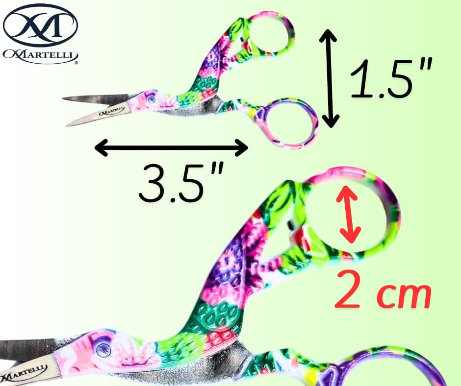 Martelli Hummingbird Embroidery Scissors, Floral Design, Fine Sharp Blade Tips, Precision Cutting Tool for Sewing and Quilting - great for precise cutting and tight spaces