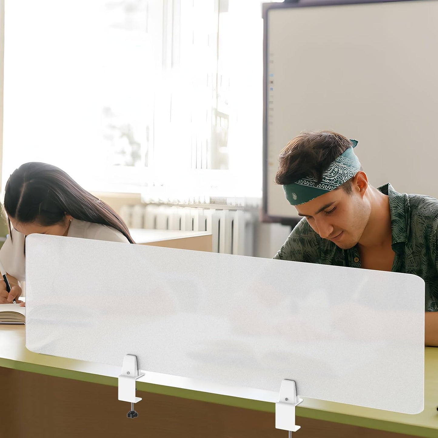 Desk Divider 4 Pcs Desk Privacy Panel 47.2''L x 15.8W'' Office Partitions Frosted Acrylic Panel Pack of 4 Desk Divider Partition with Adjustable Universal Base