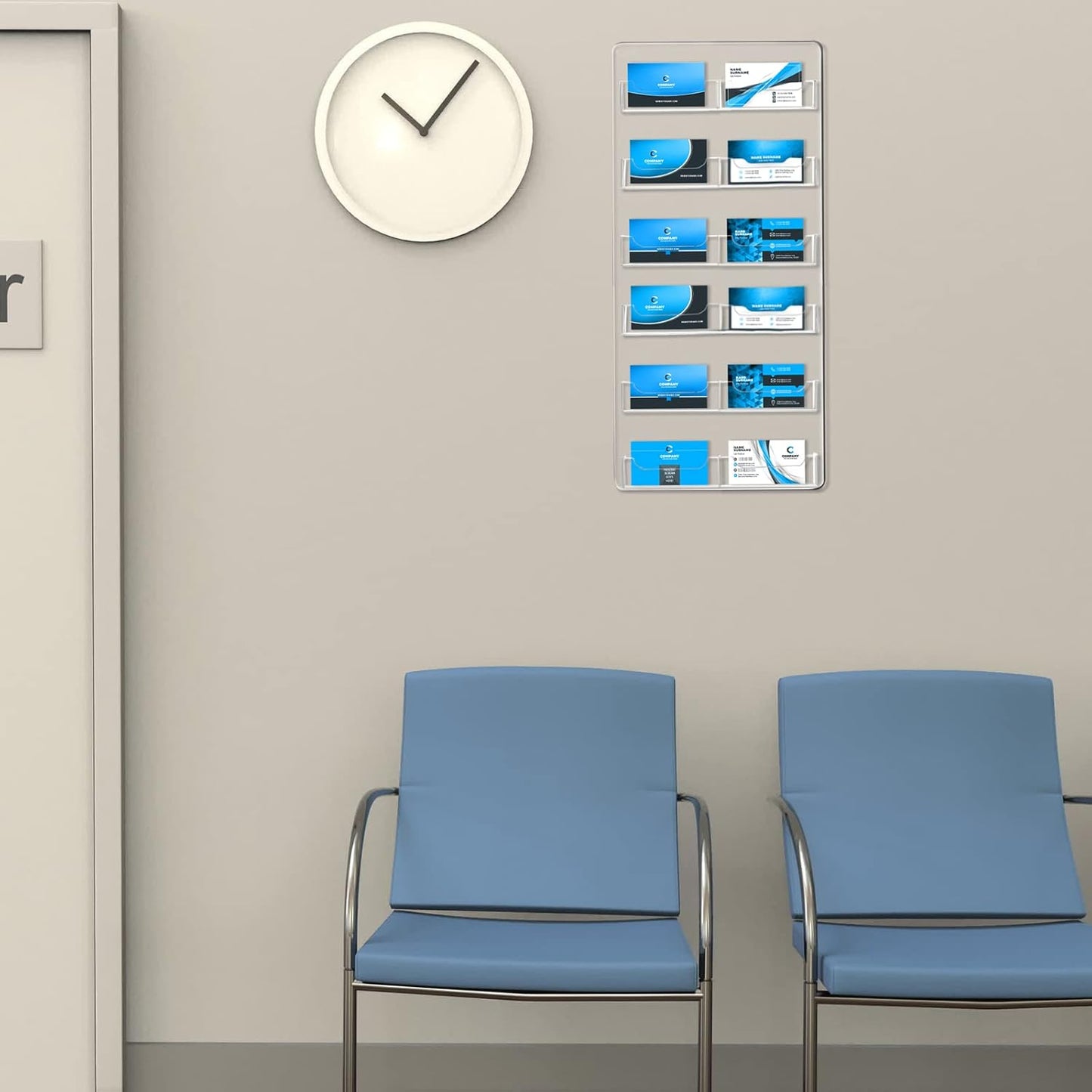 Qunclay 2 Pack 12 Pocket Acrylic Business Card Holder Wall Mount Clear Sticker Display Rack Vertical Multiple Gift Card Rack Display Stand for Home Documents Brochures Hanging Organizing Office Table