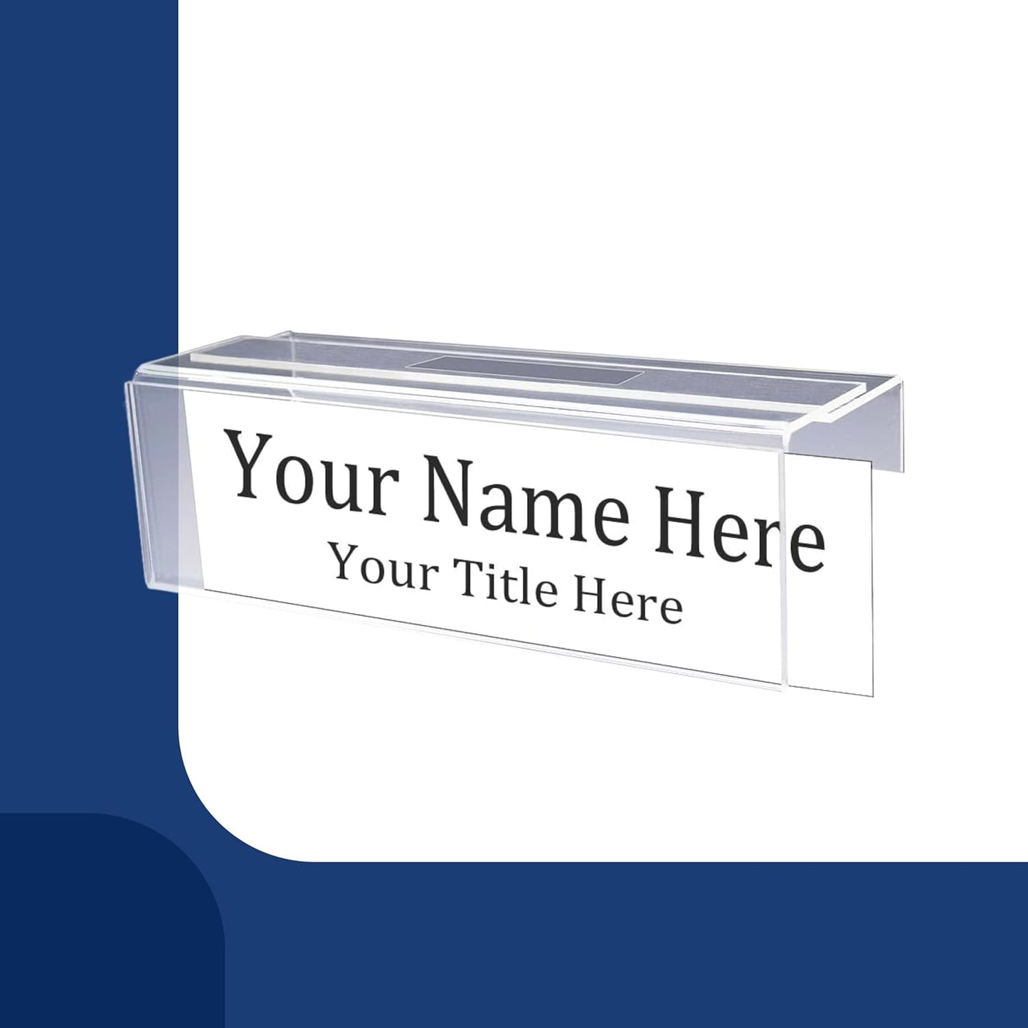 50-Pack Clear & Adjustable Name Tag Holder - Acrylic Name Plate wih Single Sided Cubicle Sign Frame - for Desk Tags, Wall Display, Cubicle Label, Office Door Sign - Expand Up to 3" Wide